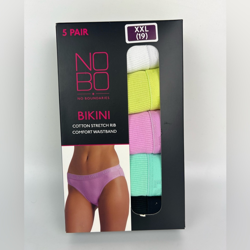 No Boundaries Women 5-Pair Bikini Solid Cotton Stretch Rib Underwear Sz XXL (19)